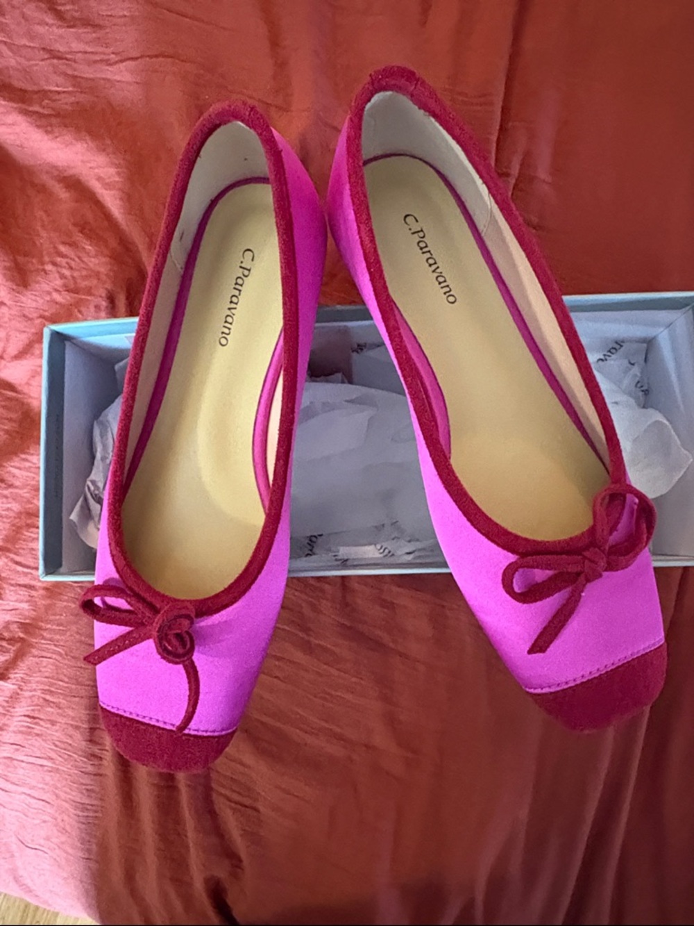C. Paravamo Pink Two-Tone Bow Ballet Flats